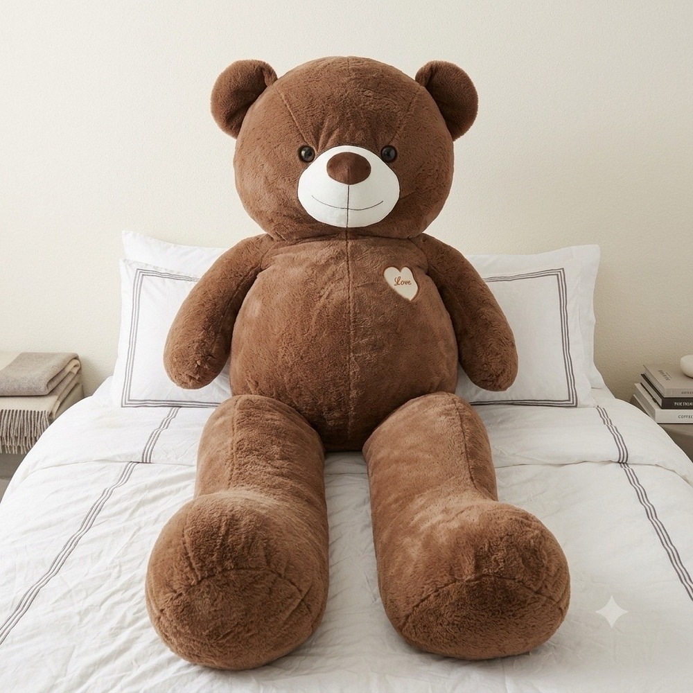 Ideal 65" Brown Jumbo Teddy Bear Love Badge Soft Plush LifeSize Stuffed Animal